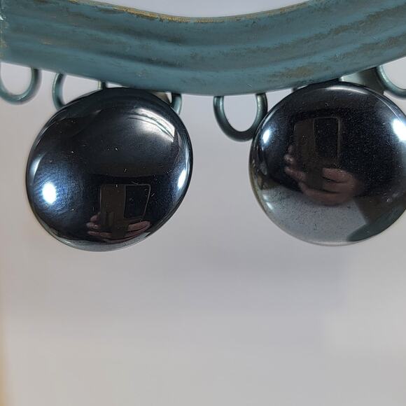 Vintage Black Clip-on Earrings, Sleek Shiny Round Design, Retro Jewelry - Picture 1 of 10